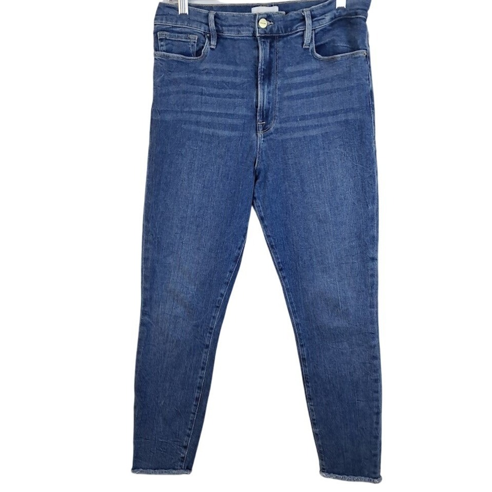 FRAME 31 Ali High Rise Cigarette Jeans Van Ness Wash Denim Raw Hem Ankle - Picture 3 of 10